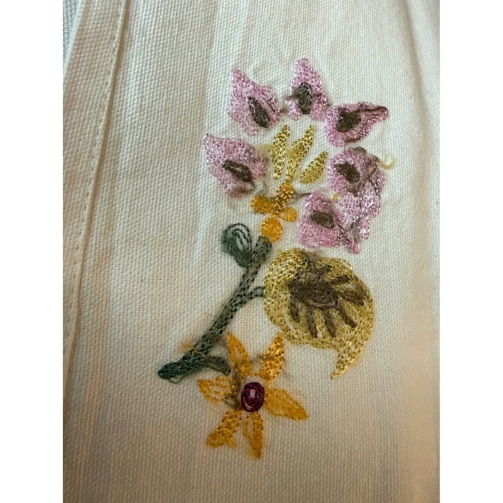 Set of 3 Floral Embroidered Cotton Napkins Cream Pink Gold 17x19 Made in India